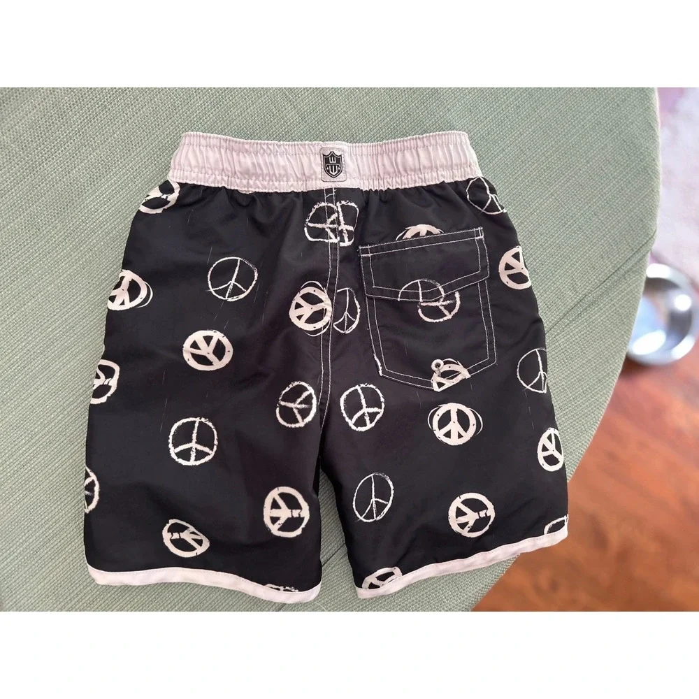 Lot Of 2 Wes Willy Boys 4T Swim Trunk Shorts Tropical Peace Black White EUC